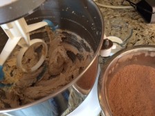 Butter and sugars, creamed, with dry ingredients and milk ready to add