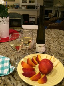 Peaches, Mahón cheese, and Moscato D'Oro
