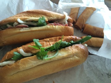 Shrimp Sandwich and Ham Sandwich with egg rolls