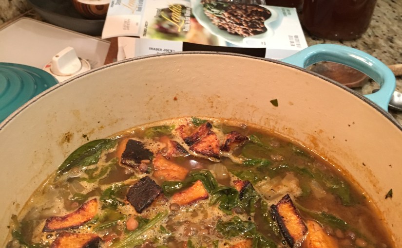 “I Need to Eat Better” Soup- Lentil, Spinach, and Roasted Butternut Squash Soup featuring Something from Nothing Vegetable&nbsp;Broth